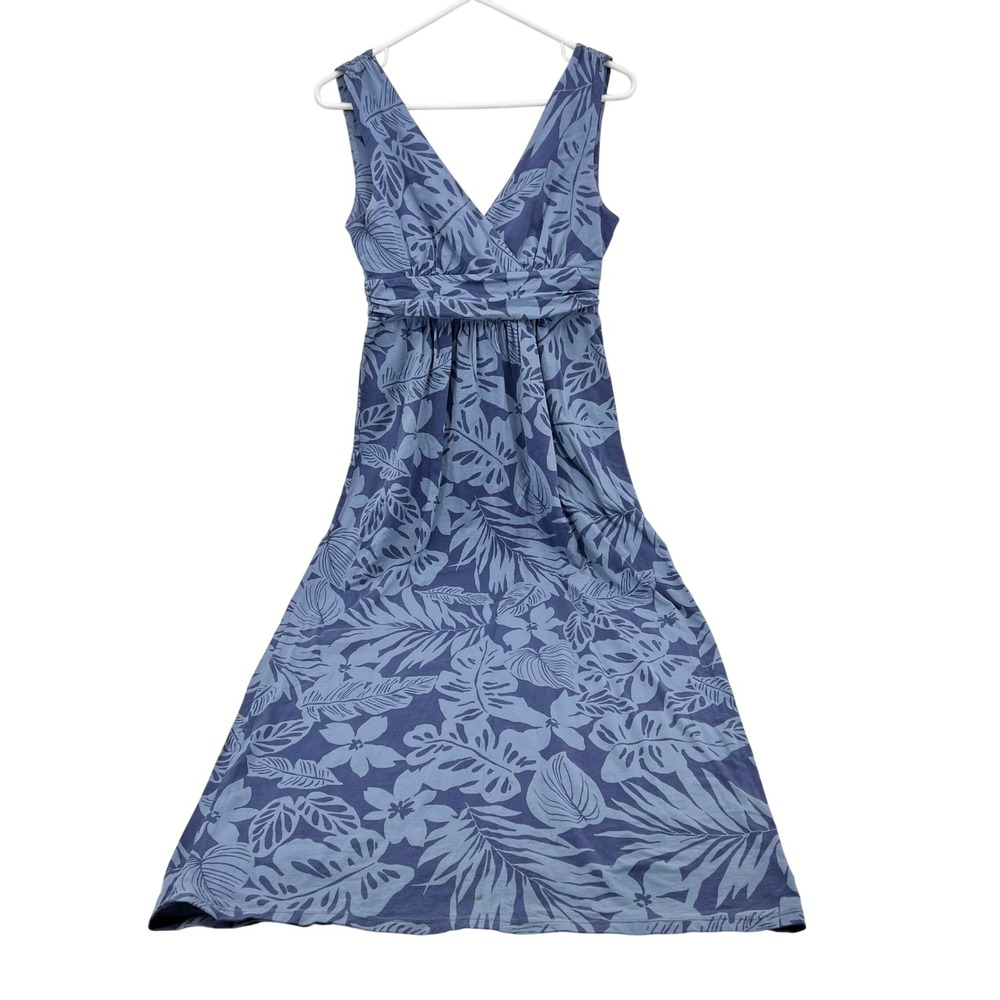 Ann Taylor LOFT Womens Blue Tropical Leaf Print V-Neck Maxi Dress XS Sleeveless